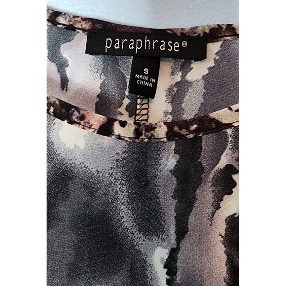 Paraphrase Abstract Print Cape Top Flowy Blouse Lightweight Black Beige Small - Picture 2 of 6